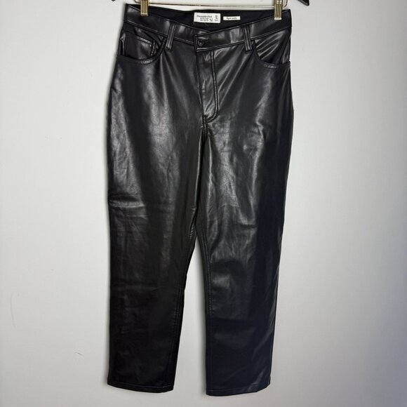 Abercrombie & Fitch The '90s Straight Ultra High Rise Vegan Leather Pants Curvy - Picture 5 of 9